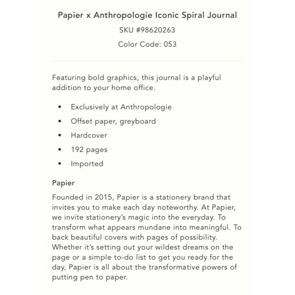 Papier x Anthropologie Iconic Spiral Journal